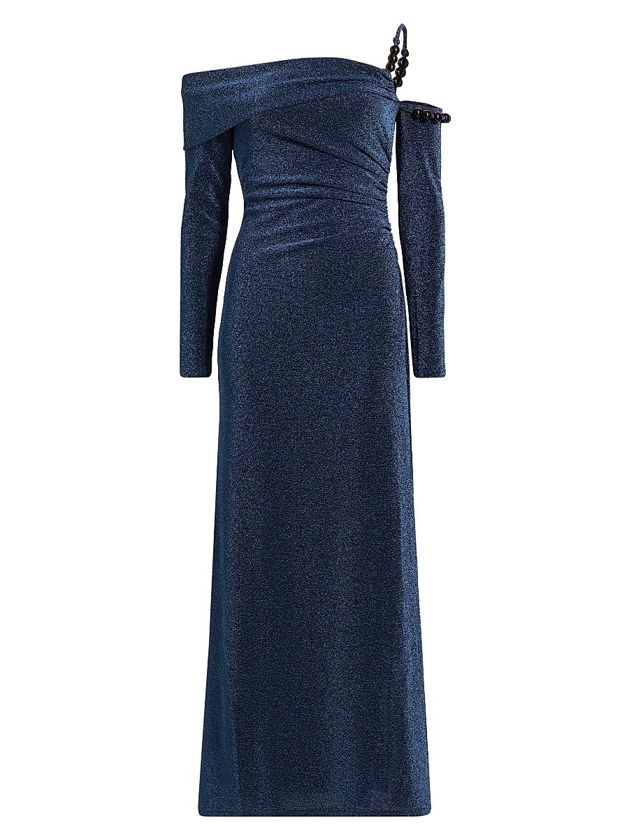 Women's Gia Off-The-Shoulder Metallic Gown - Sapphire - Size 12