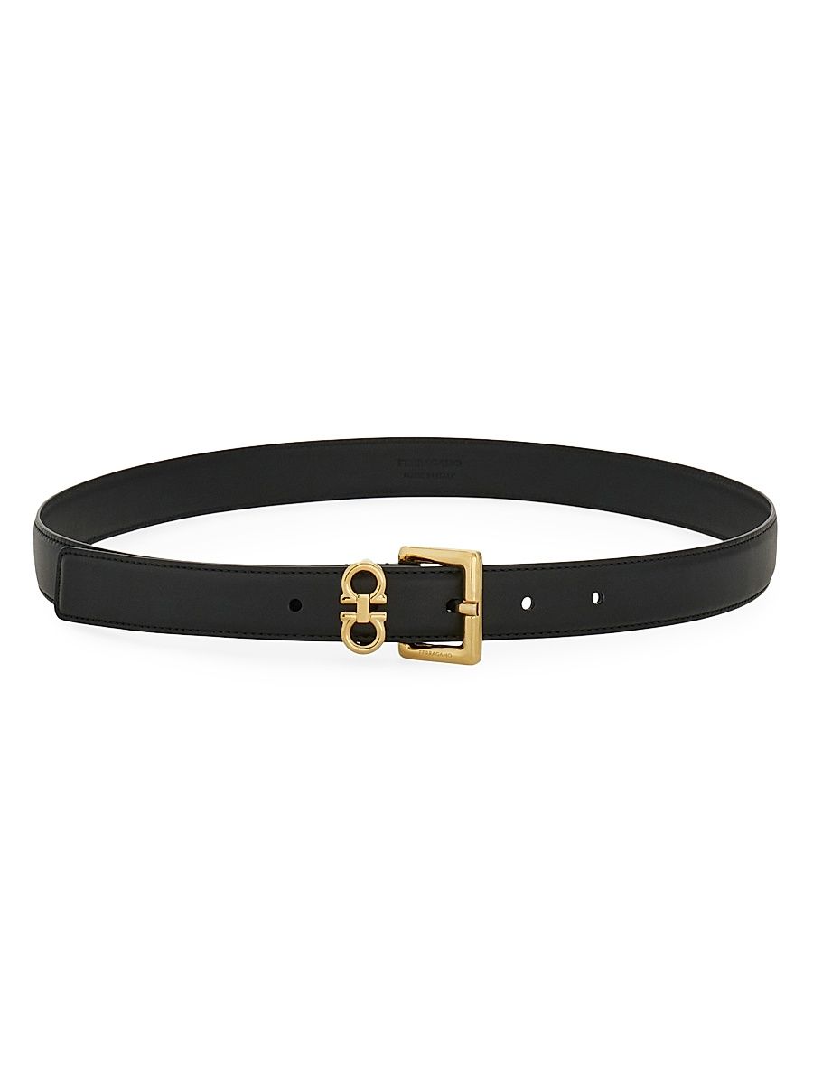 Women's Gancio Slim Leather Belt - Nero - Size Small