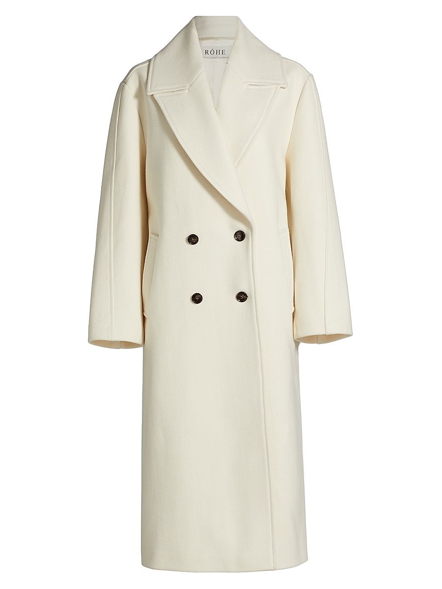 Women's Oversized Double-Breasted Coat - Off White - Size 8