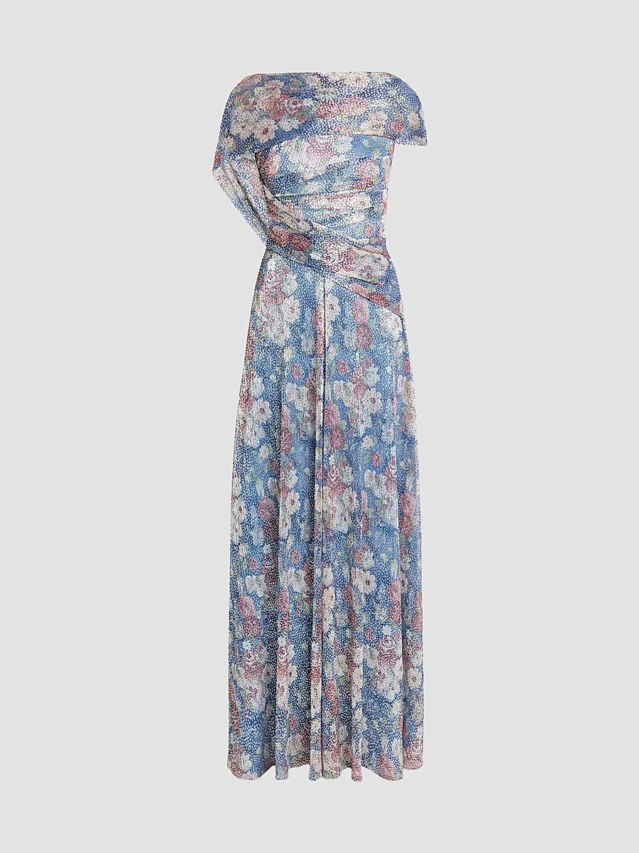 Women's Floral Metallic Voile Gown - Electric Blue - Size 16