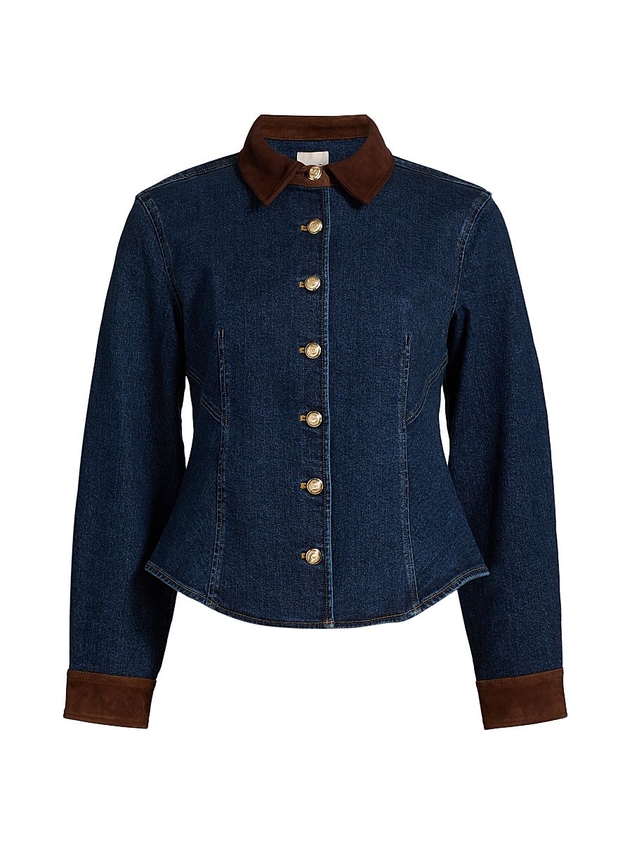 Women's Autumn Stretch Denim Button-Front Top - Dark Sepia Fontaine - Size Medium