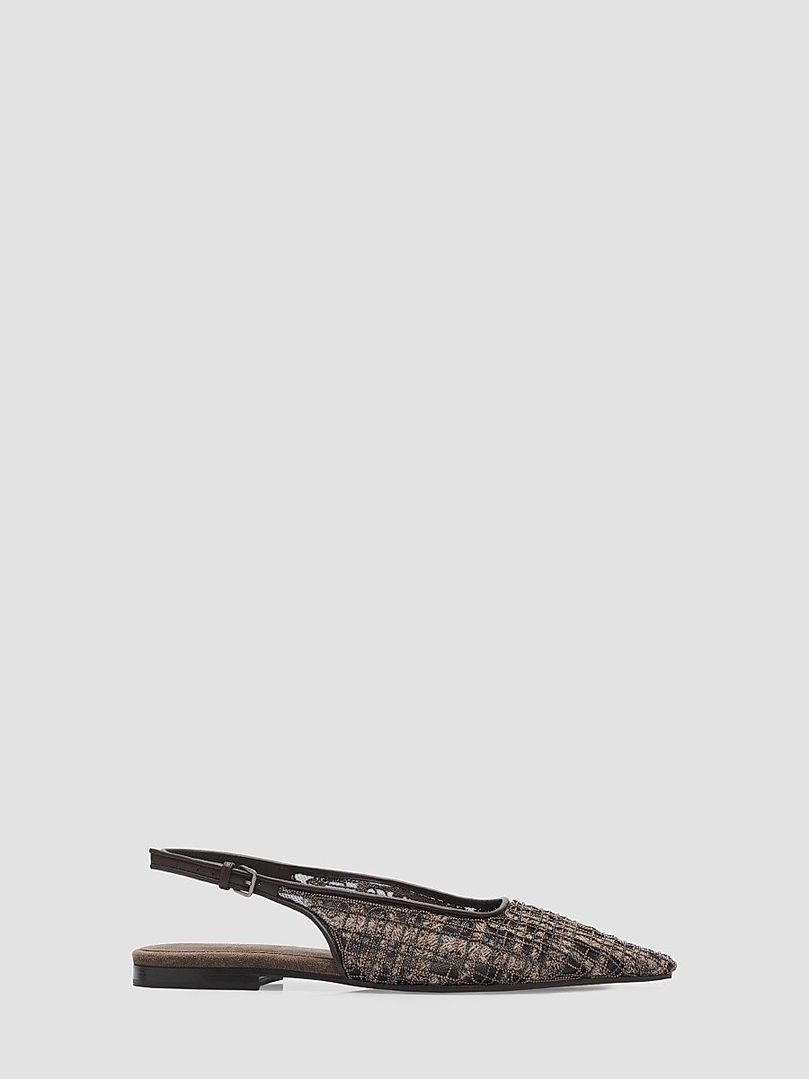Women's Monili-Embroidered Check Flats - Dark Brown Multi - Size 11