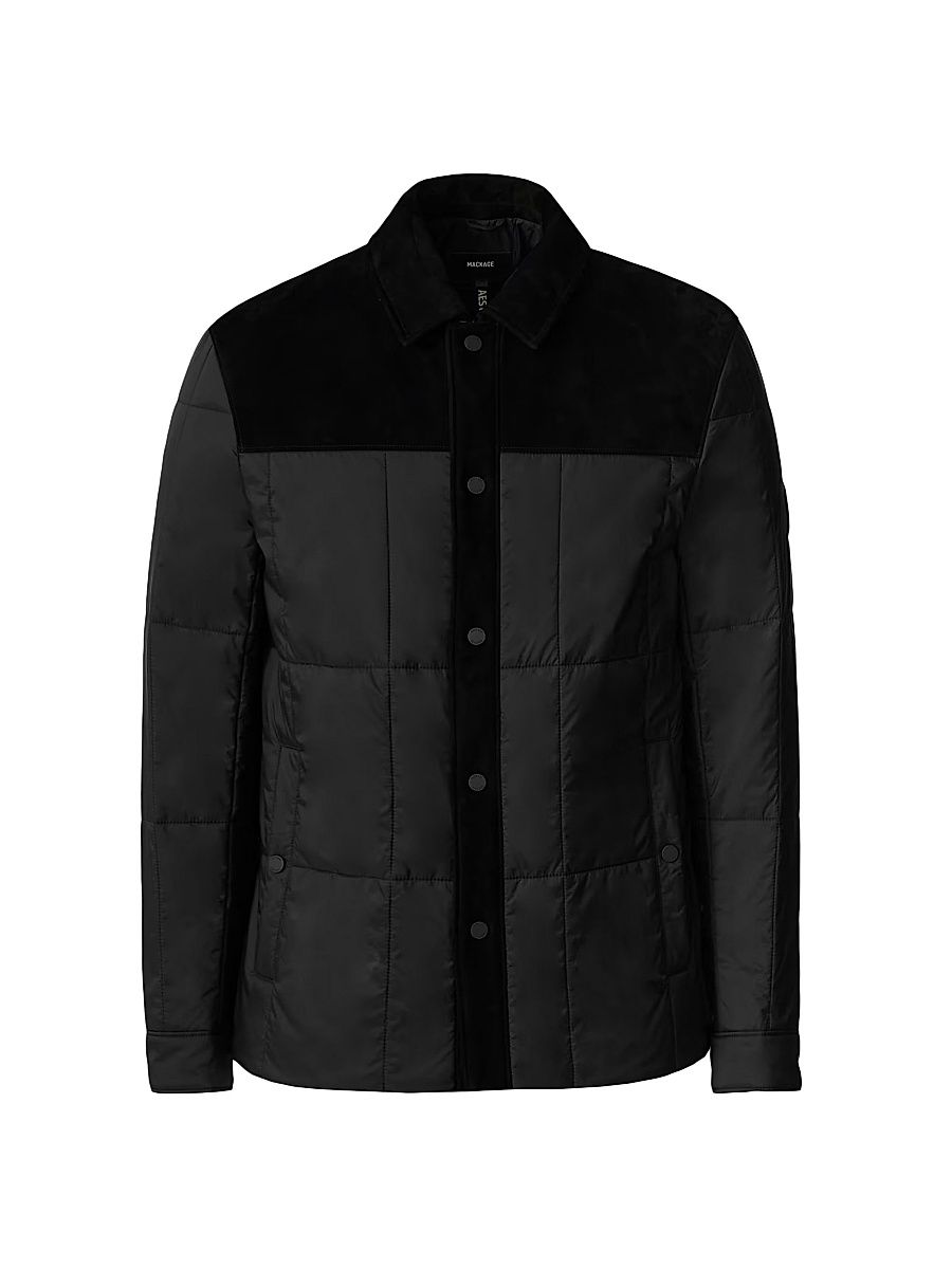 Men's Henrik Mixed-Media Suede Shirt Jacket - Black - Size 46