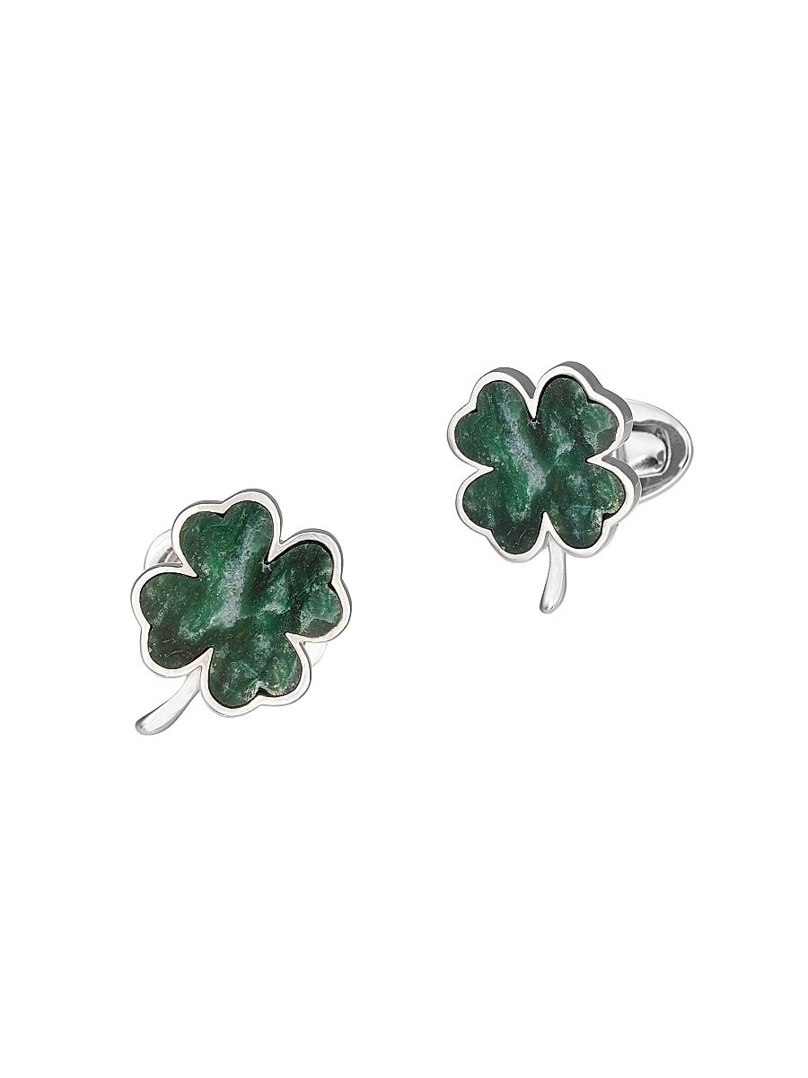 Men's Four-Leaf Clover Green Onyx & Rhodium-Plated Cufflinks