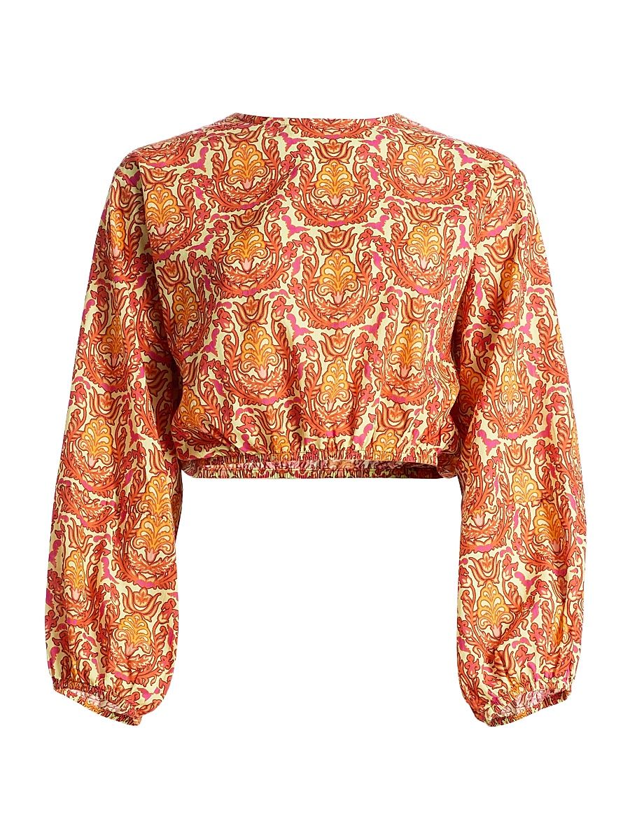 Women's Isla Damask Open-Back Crop Top - Amber Mosaic - Size Large