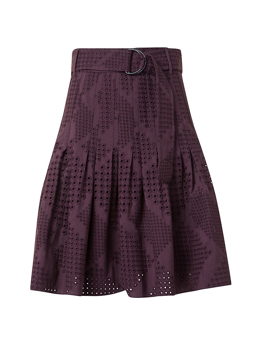 Women's Eyelet Embroidered Cotton Poplin Miniskirt - Blackberry - Size 12