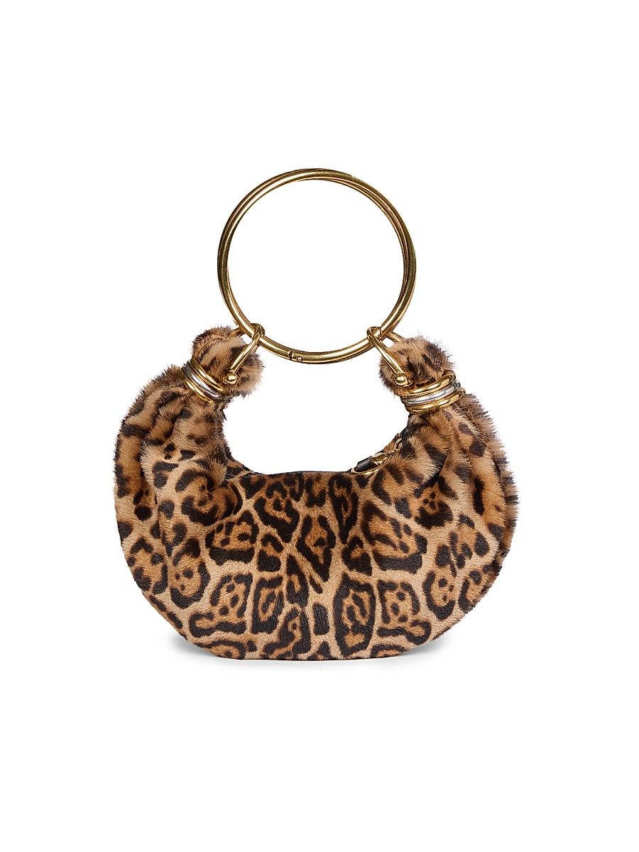 Women's Bracelet Leopard-Print Shearling Bag - Jungle Brown