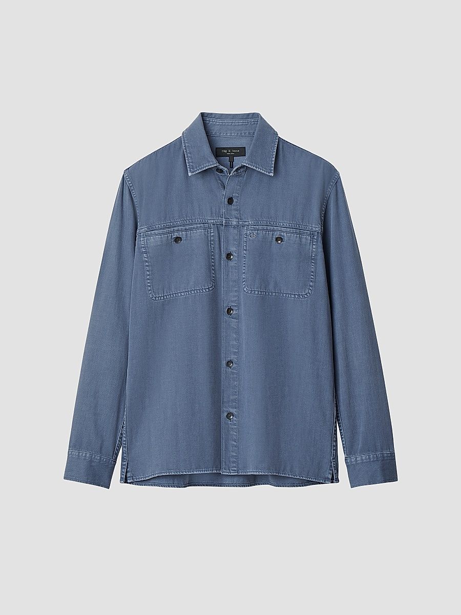 Men's Overdyed Cotton Workwear Shirt - Worn Indigo - Size XXL