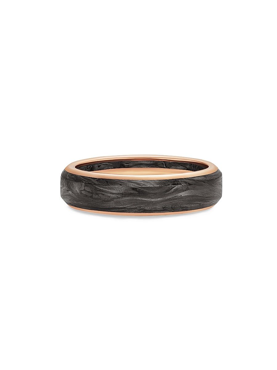 Men's Streamline Band Ring in 18K Rose Gold - Forged Carbon - Size 10