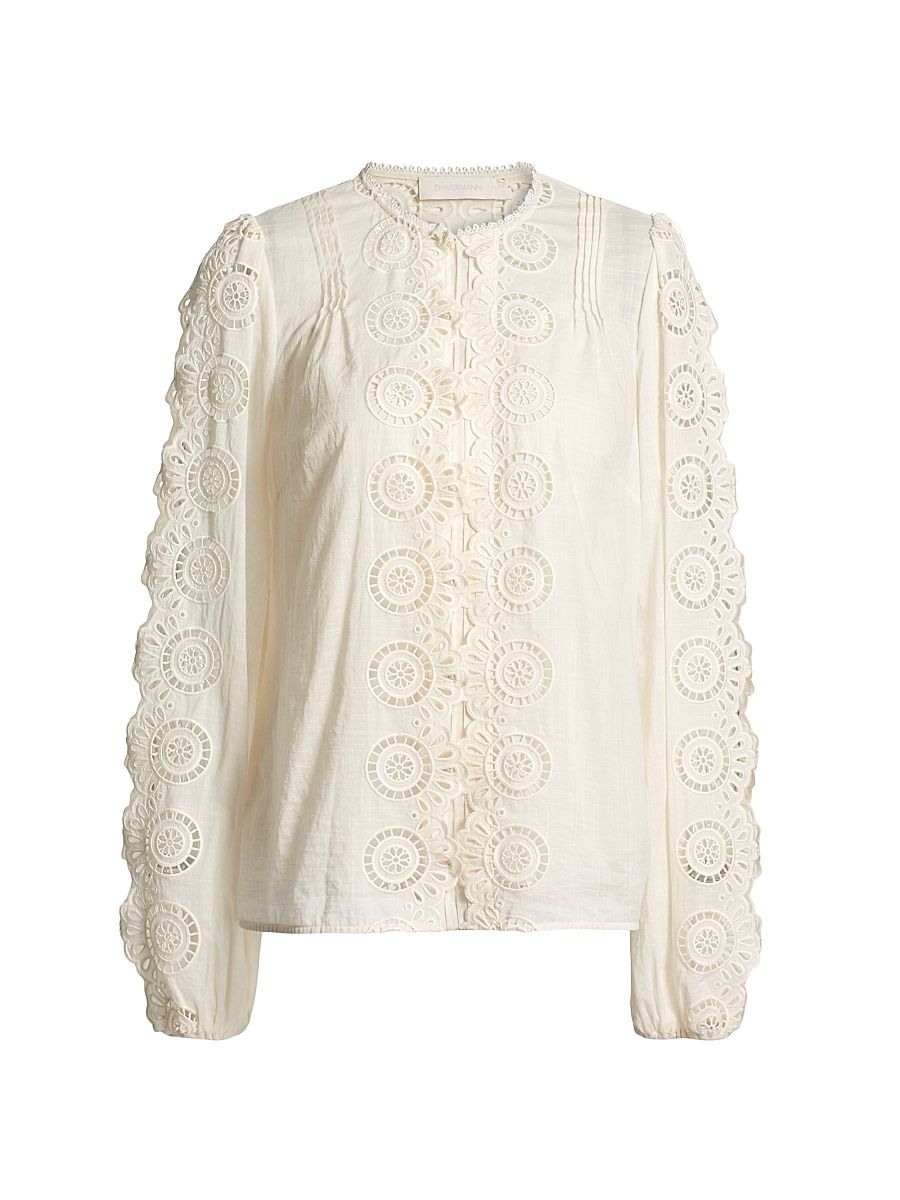 Women's Lucky Embroidered Cotton Blouse - Ivory - Size 8