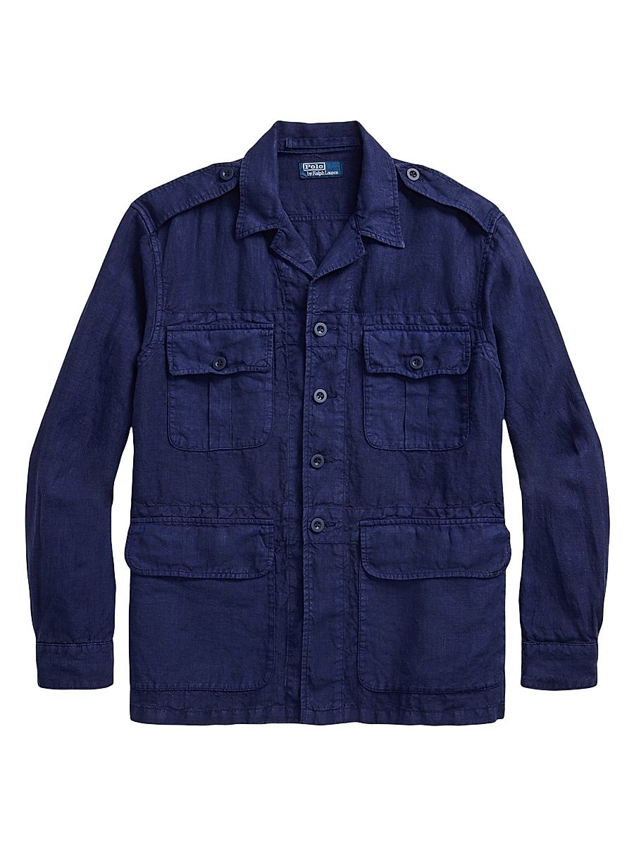 Men's Long-Sleeve Linen Sport Shirt - Newport Navy - Size Medium