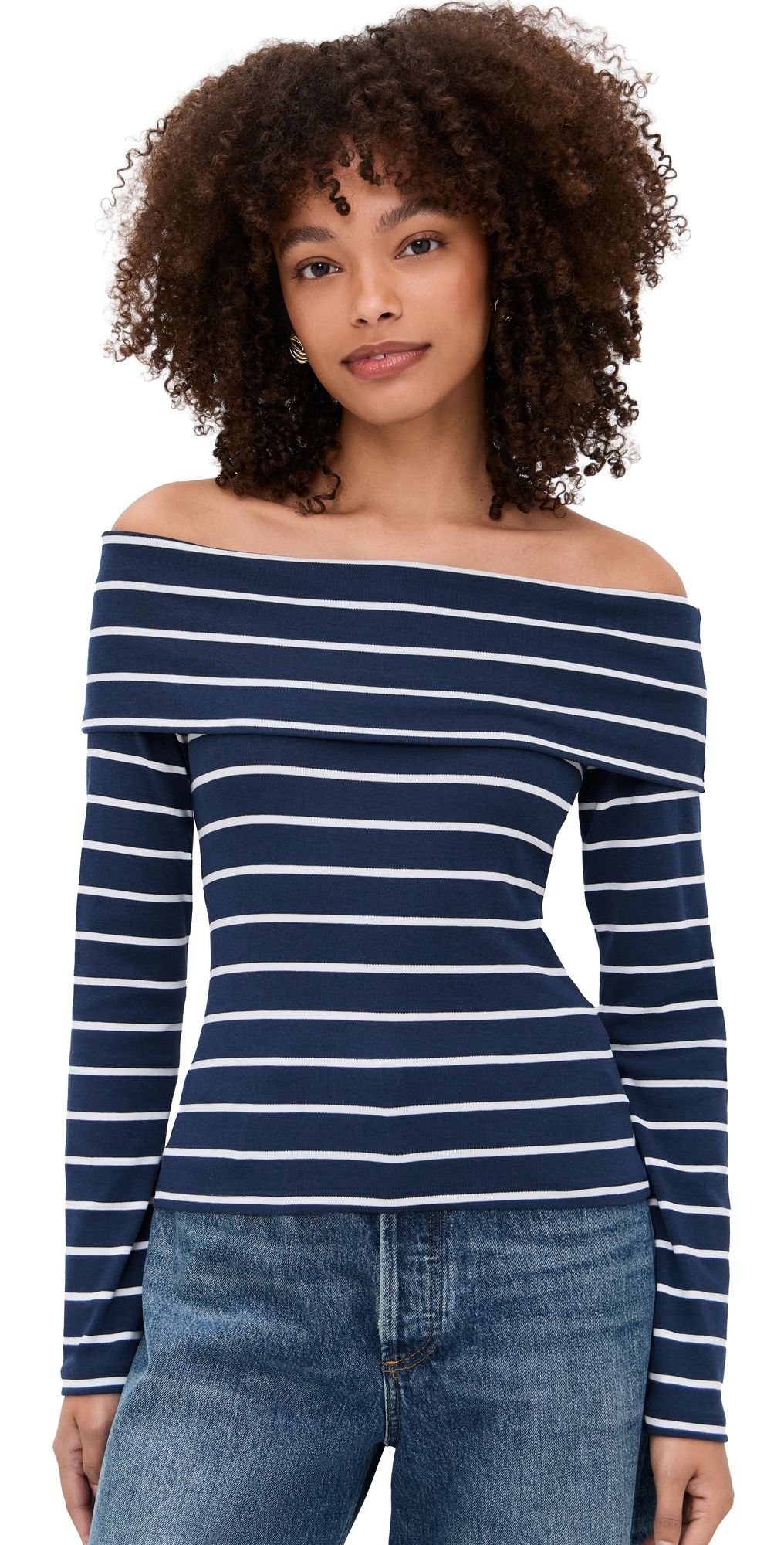 Splendid Josie Off Shoulder Top Navy/White L