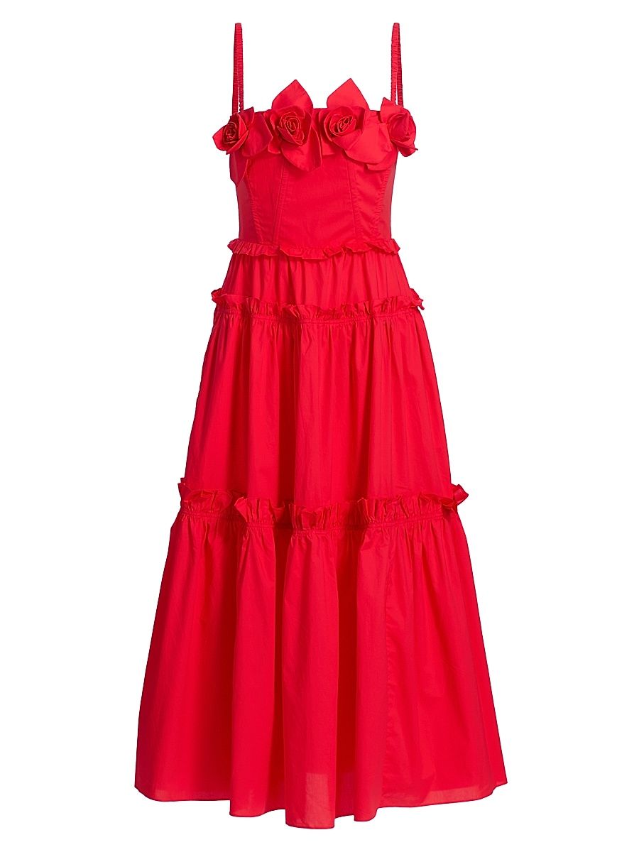 Women's Rach Rosette Cotton Midi-Dress - Red - Size 4
