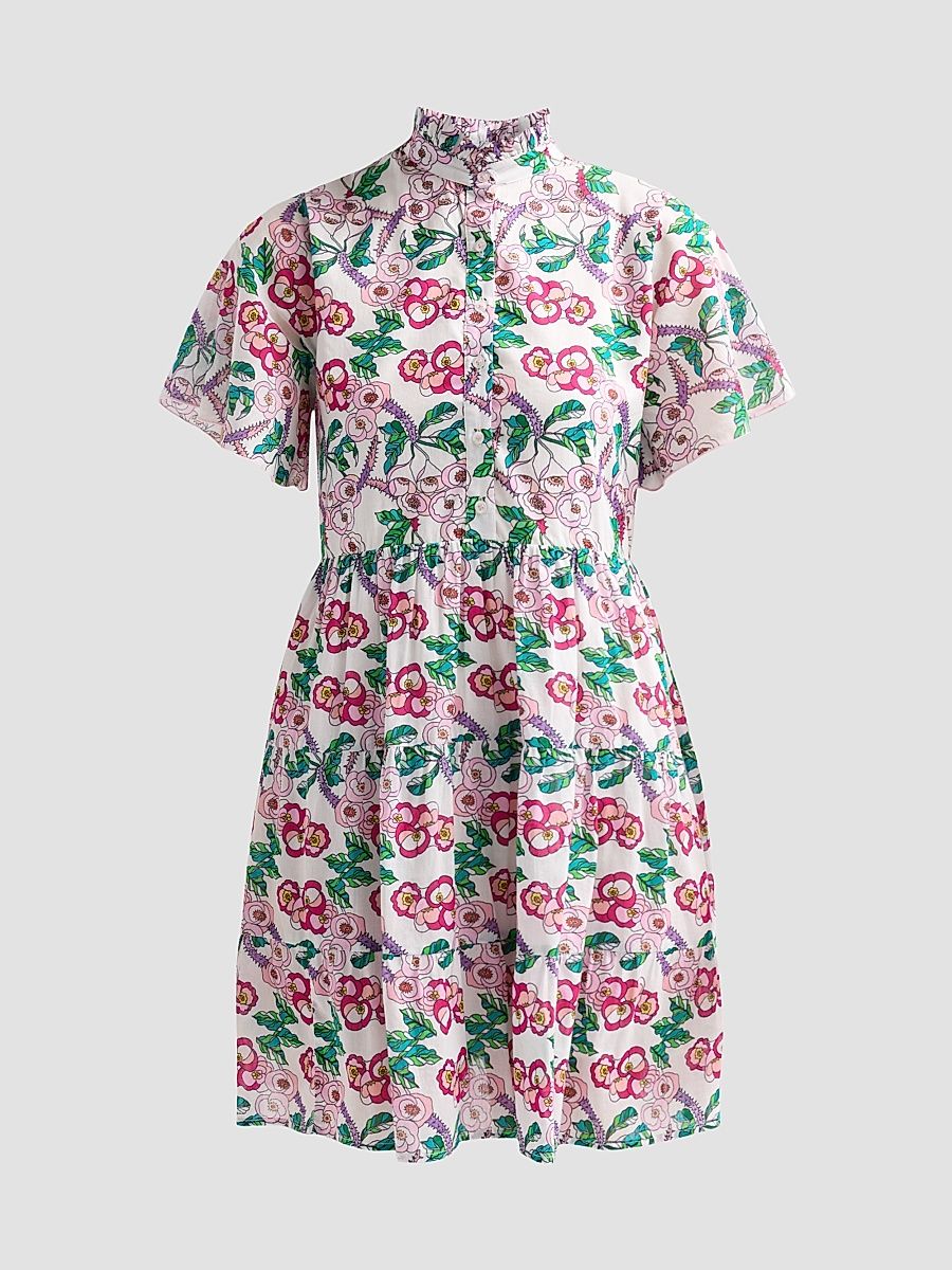 Women's Vibeka Floral Cotton Mini Dress - Pink Kai - Size XS