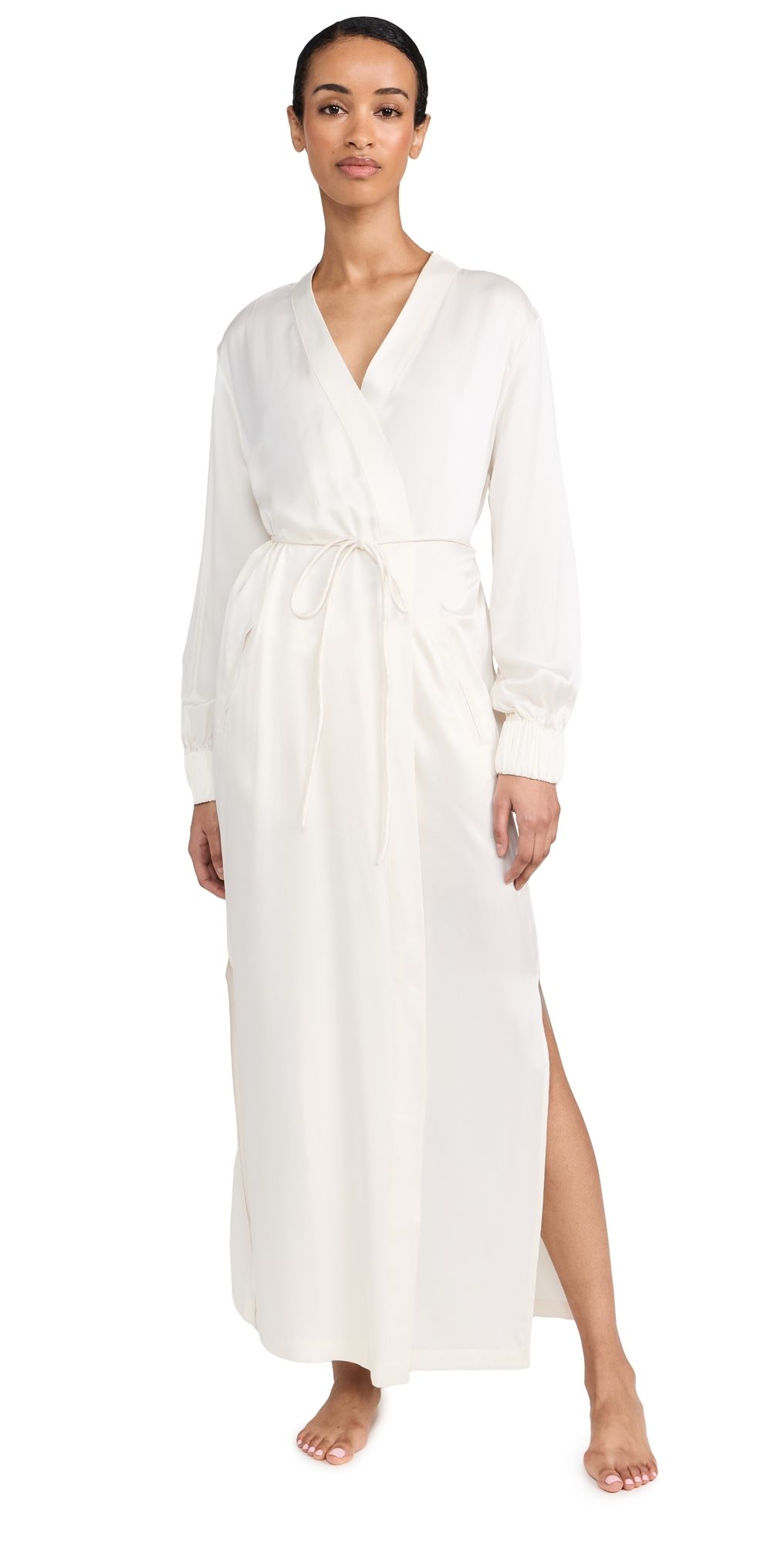 Lunya Washable Silk Long Robe Tranquil White M