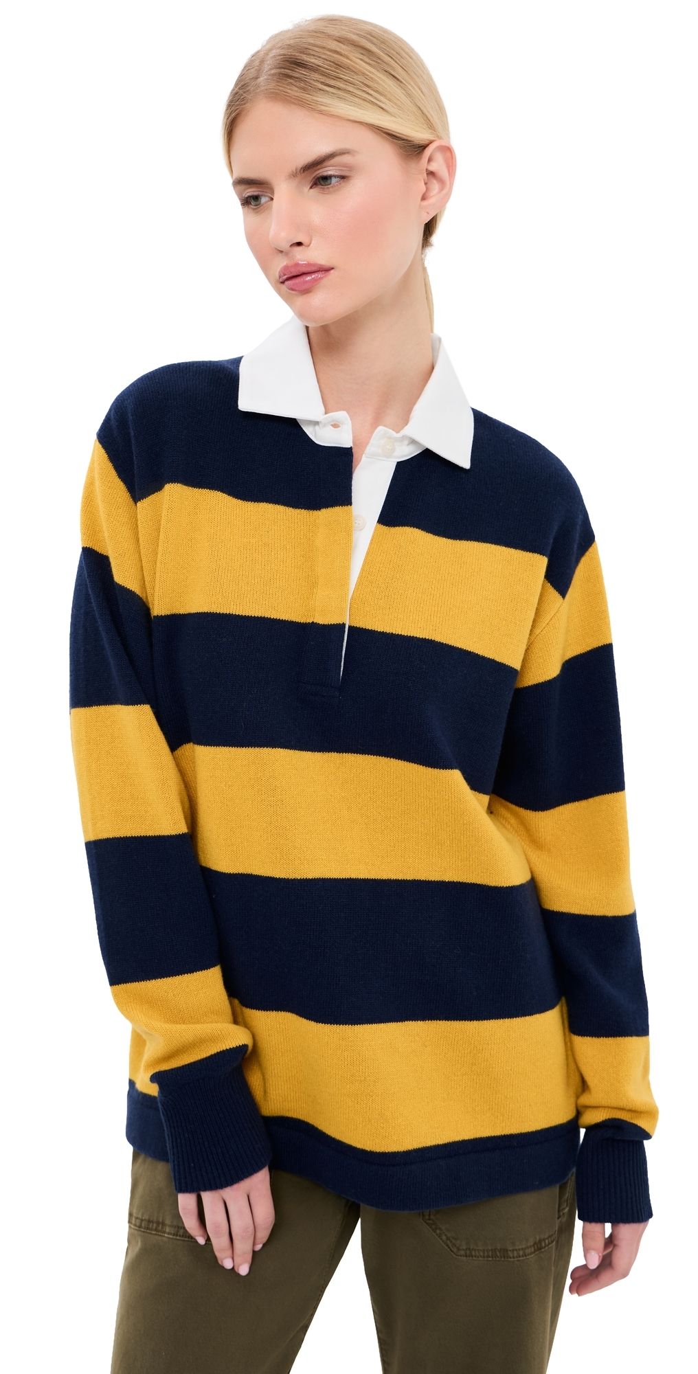 Nili Lotan Rashida Rugby Sweater Navy/Amber Stripe XL