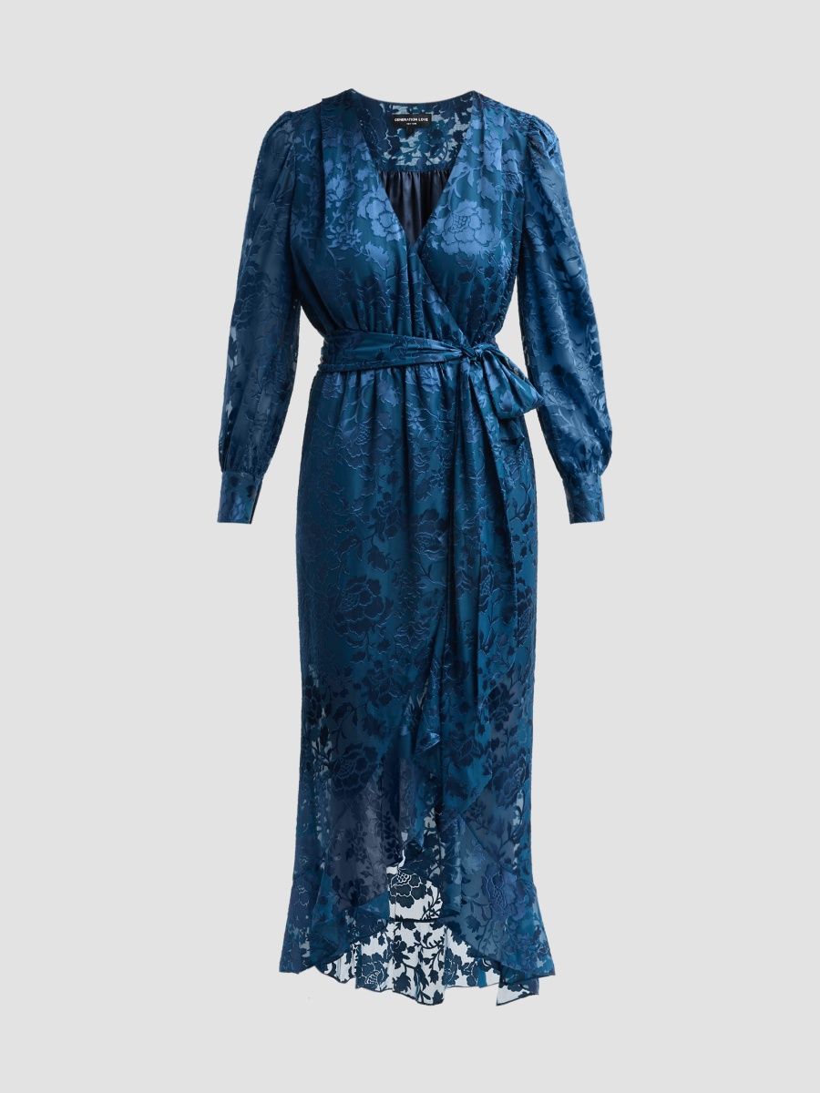 Generation Love Women's Ardelia Floral Jacquard Midi Dress - Peacock - Size XL