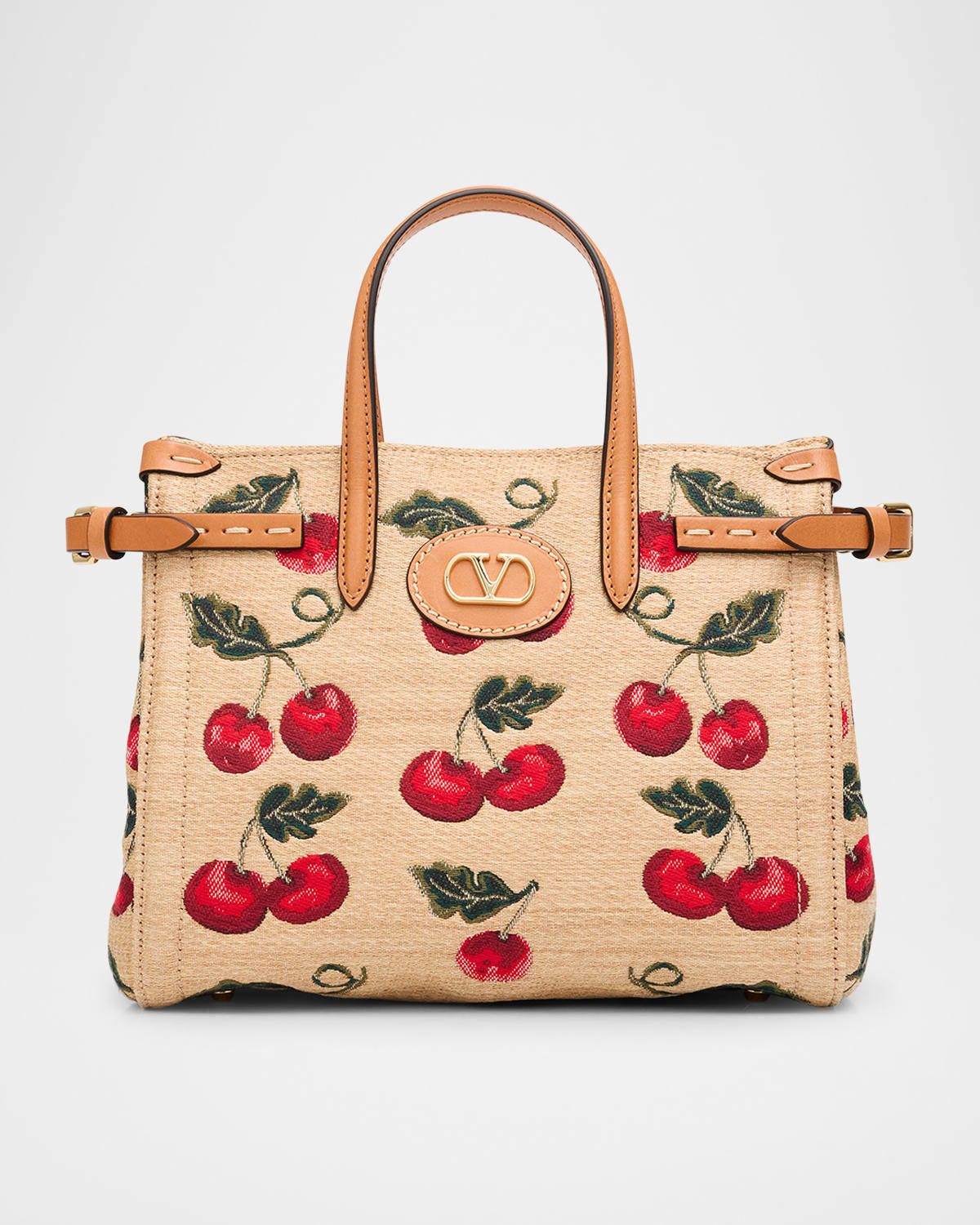 Antibes Small Raffia Cherry Jacquard Tote Bag