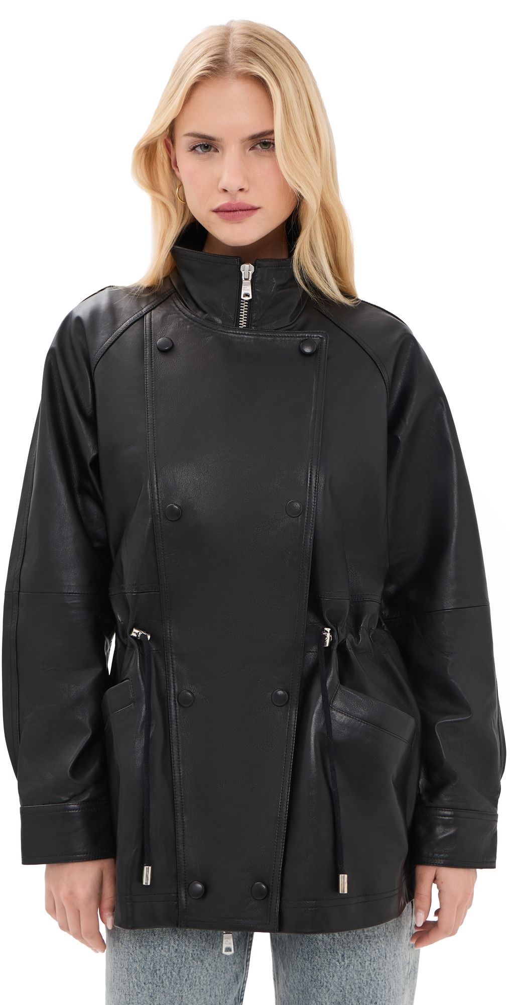 Avec Les Filles Slouchy Leather Anorak Black L