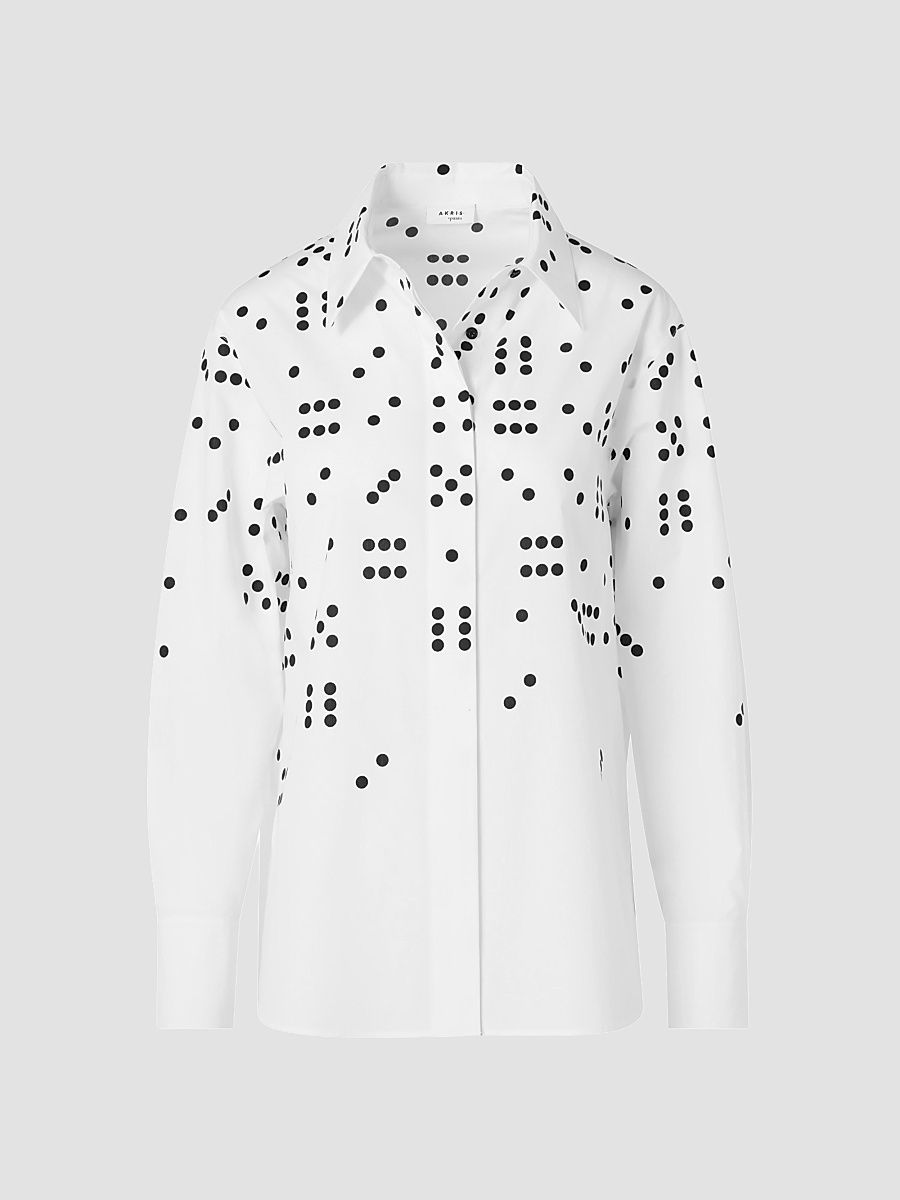 Women's Dice Print Poplin Cotton Shirt - Cream Black - Size 2