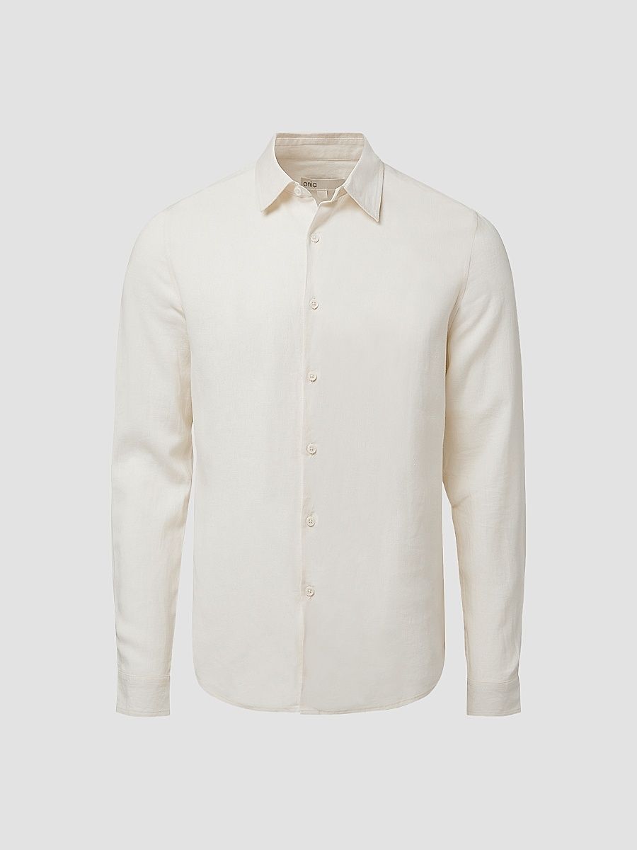 Men's Standard-Fit Linen-Blend Shirt - Oat - Size XXL