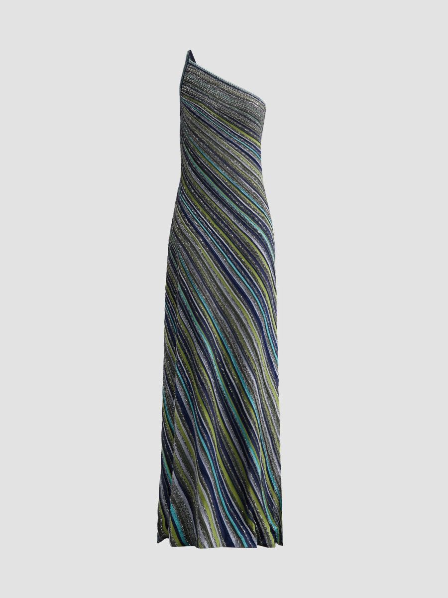 Missoni Women's Chevron Stripe One-Shoulder Maxi Dress - Green Tones - Size 0