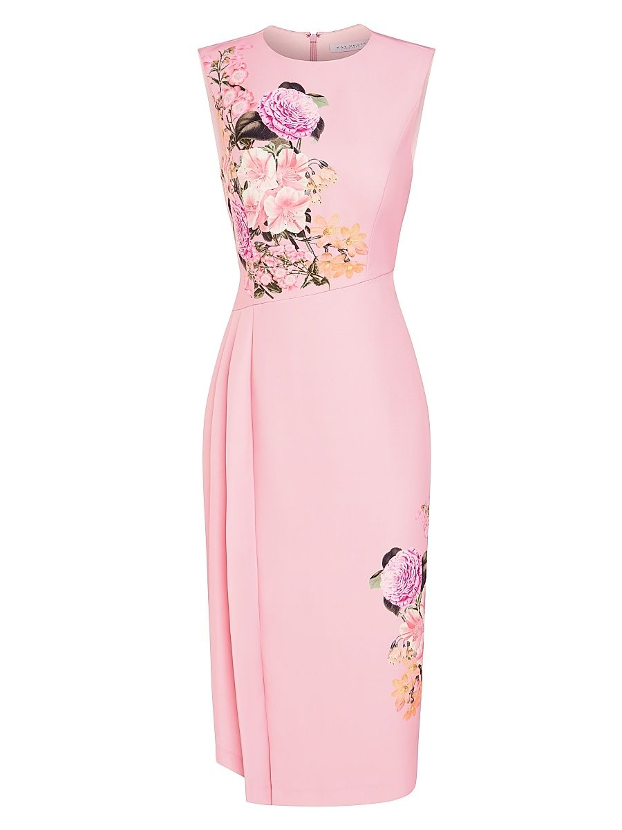 Women's Mabel Draped Floral Midi-Dress - Pink Mauve Rose Violet - Size 10