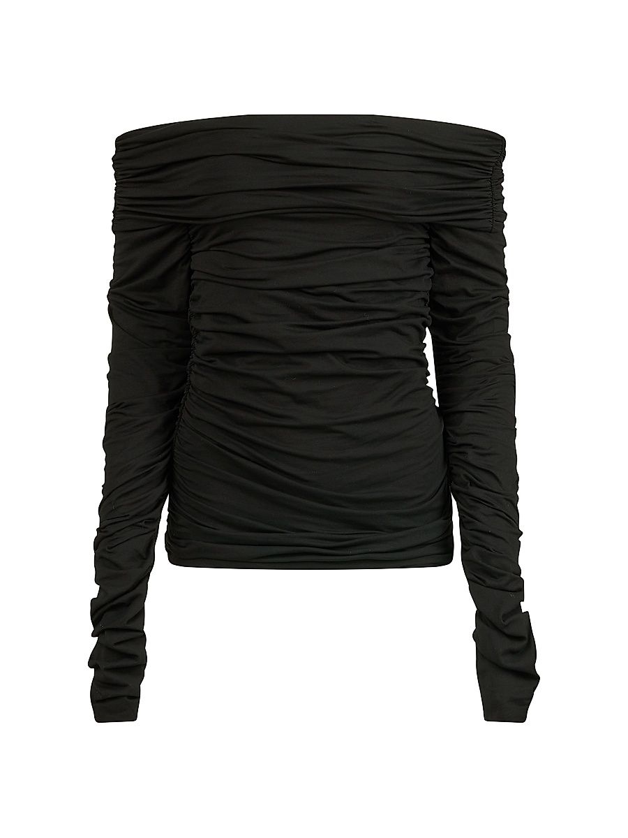 Women's Maria Ruched Stretch-Cotton Off-The-Shoulder Top - True Black - Size Small