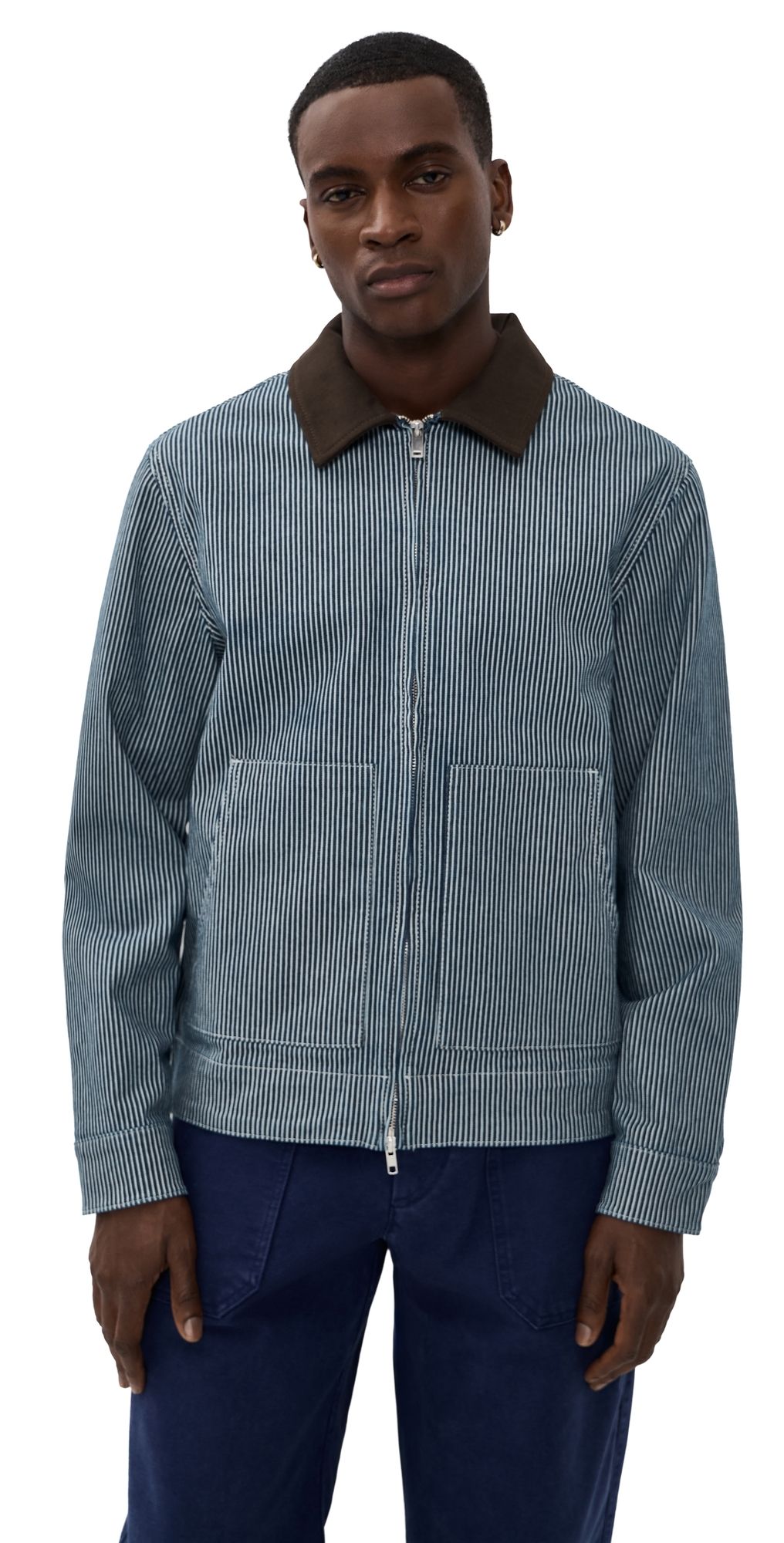 Les Deux Robert Striped Denim Jacket Dark Navy XXL