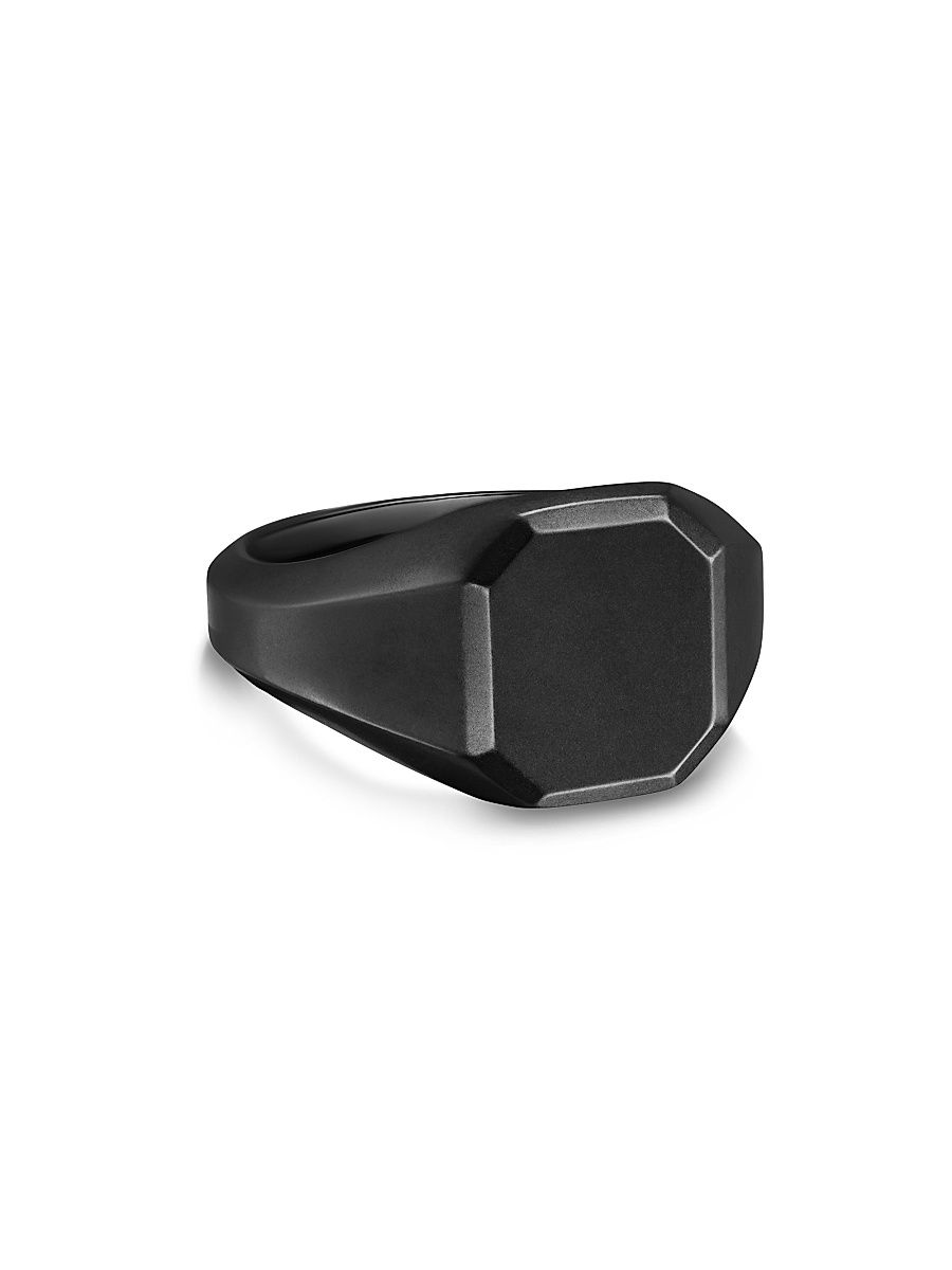 Men's Streamline Signet Ring in Black Titanium, 14MM - Black - Size 11
