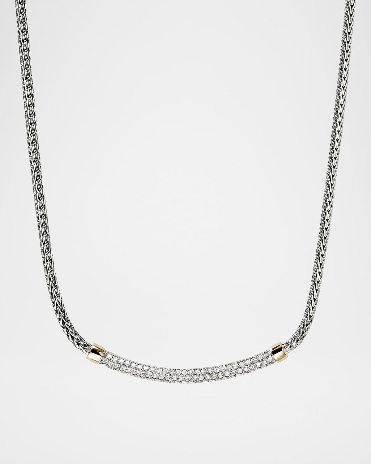 JH Essential 14K Gold and Sterling Silver Diamond Pave Station Necklace, 2.5mm