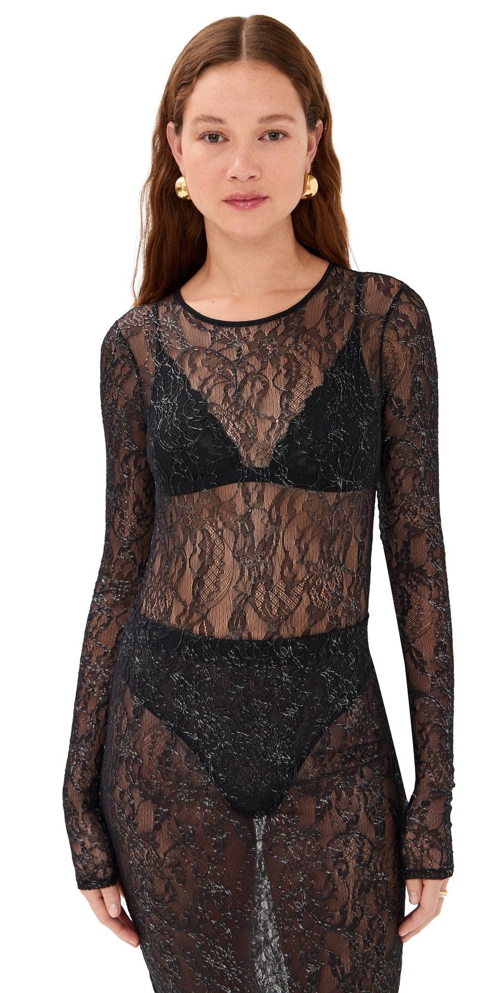WARDROBE. NYC Lace Thong Bodysuit Black / Silver XS