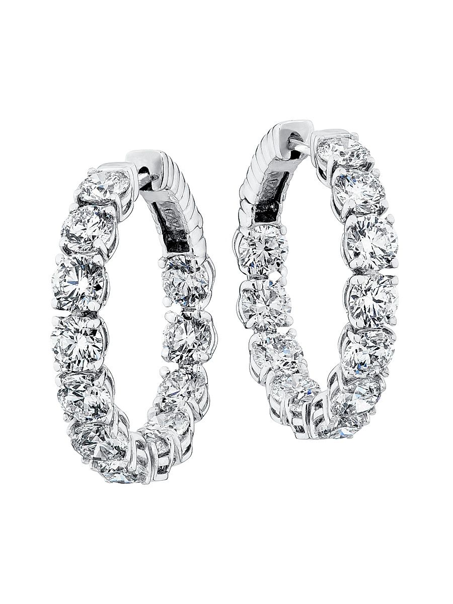 Saks Fifth Avenue High Jewelry Women's 18K White Gold & 7.62 TCW Diamond Hoop Earrings - White