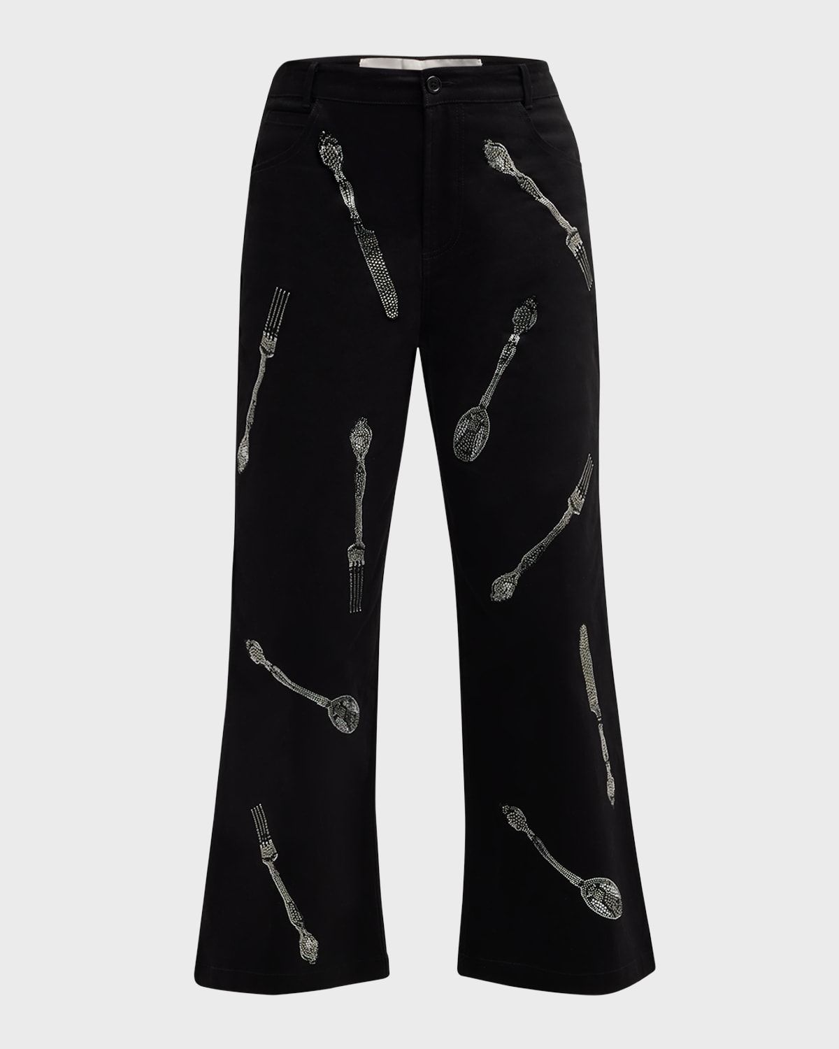 Michelin Star Embellished Wide-Leg Crop Pants