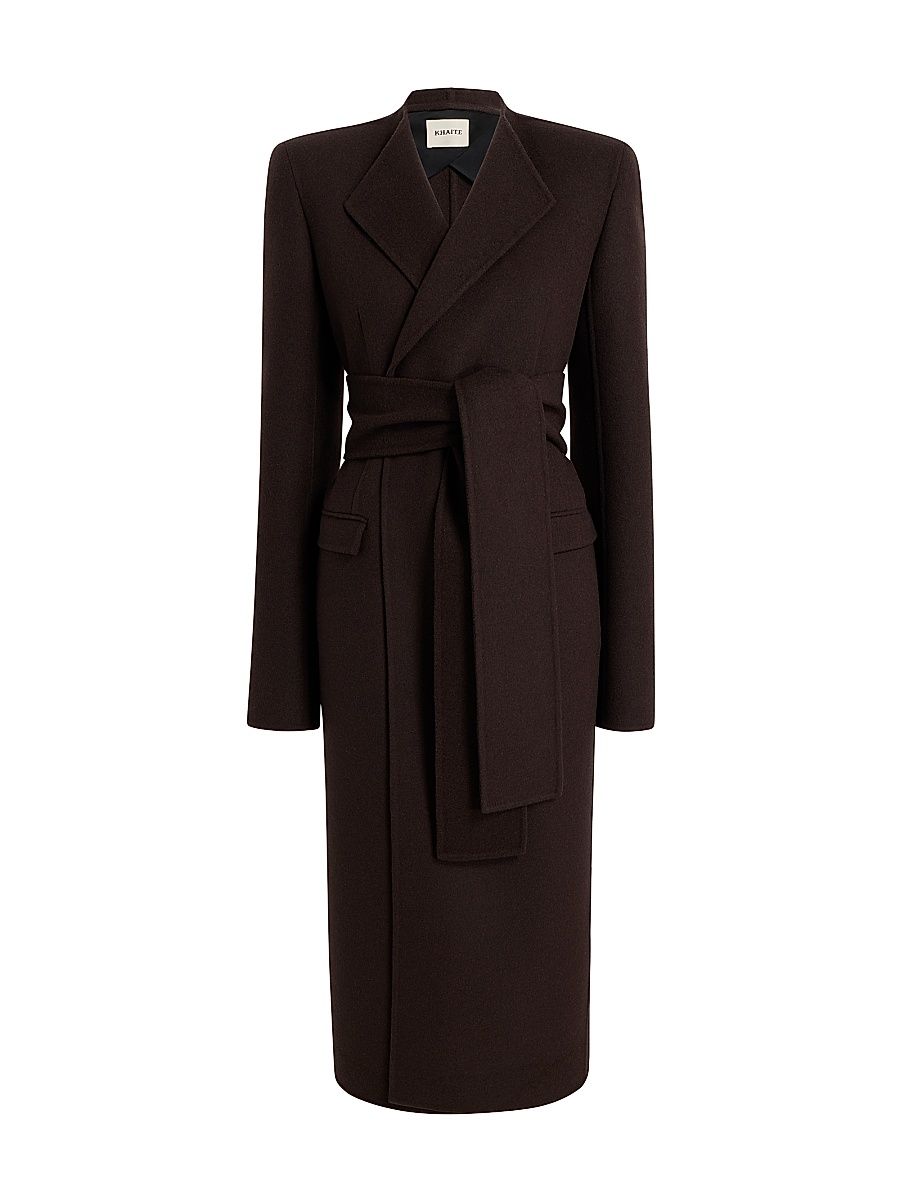 Women's Jelson Wool Tie-Waist Coat - Dark Brown - Size 2