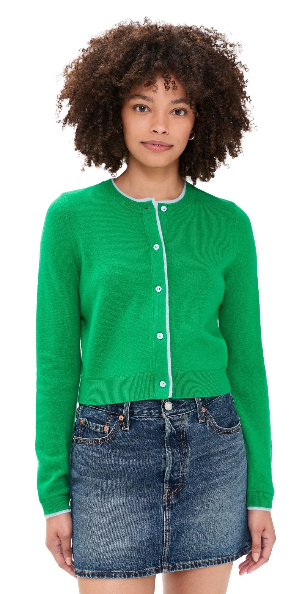 ALICE + OLIVIA Dollie Two Tone Cardigan Green Apple/Carolina Blue XL