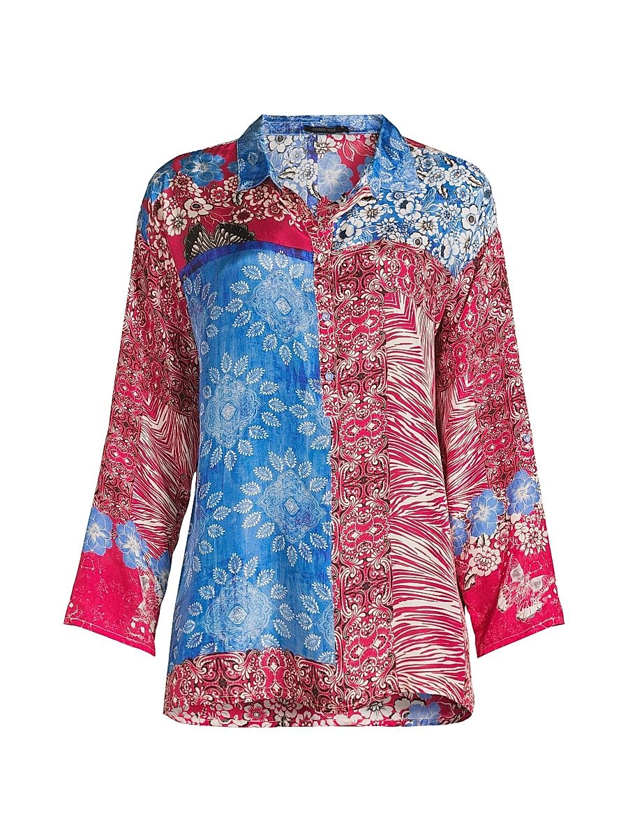 Women's Audrey Floral Silk Shirt - Maybourn Scarf - Size Medium