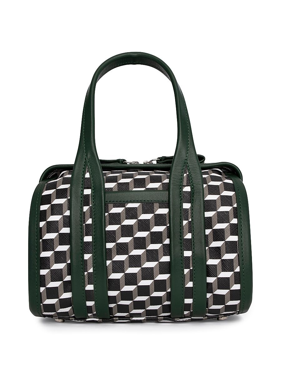 Women's Nano Cab 3D Cube Canvas-Leather Top Handle Bag - Black White Dark Green