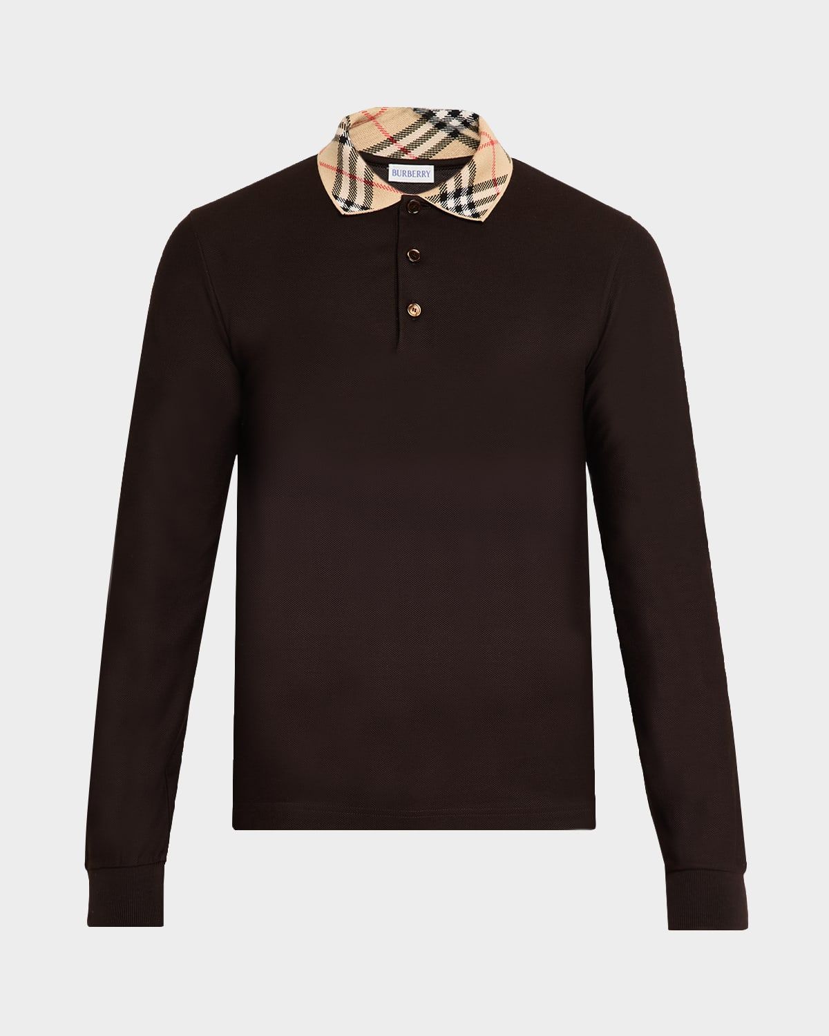 Men & apos;s Slim Cotton Check-Collar Long-Sleeve Polo Shirt