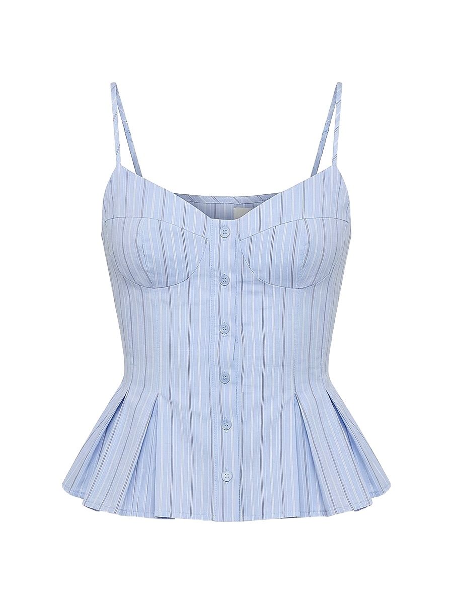 Women's Staci Striped Seersucker Peplum Top - Blue Multi Stripe - Size 12