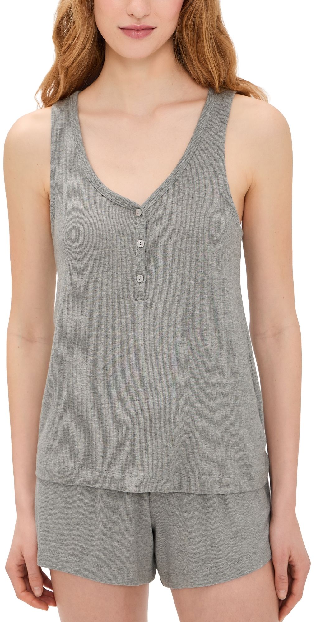 Eberjey Dream Rib V Neck Tank Dark Heather Grey XL