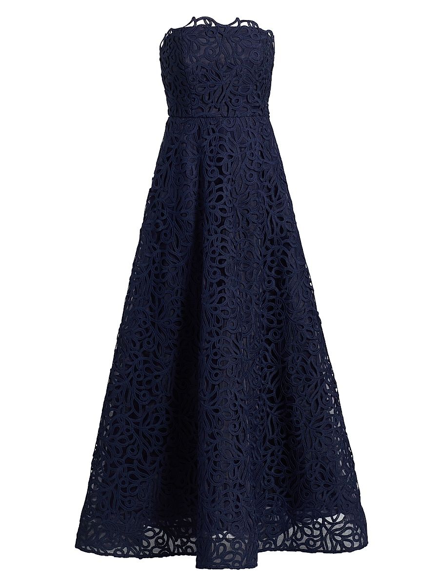 Women's Sonja Curled Lace Gown - Navy - Size 10
