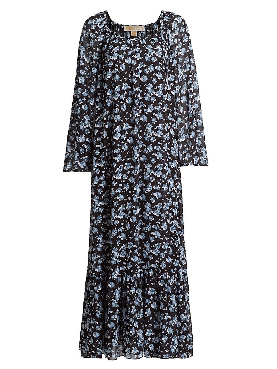 Women's Floral Scoopneck Maxi Dress - Chambray - Size Large