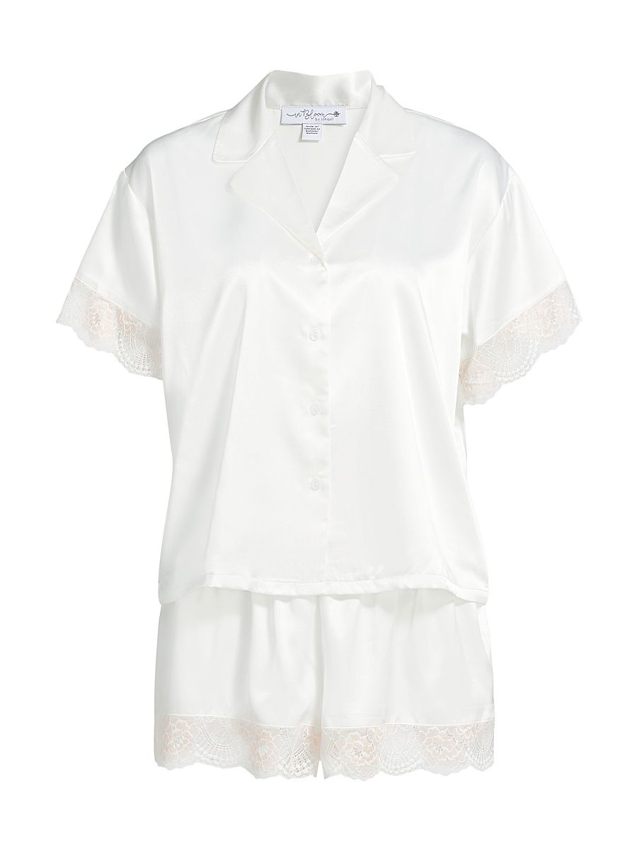 Women's Janelle Satin Lace Short Pajamas - Ivory - Size XL