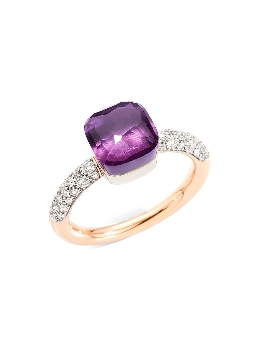 Women's Nudo Petit Amethyst, Diamond, 18K White Gold & 18K Rose Gold Ring - Rose White Gold - Size 6.75