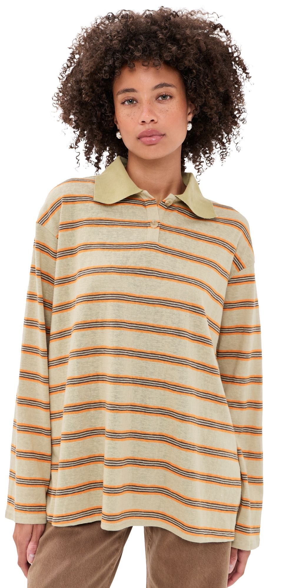 VRG GRL Kinsley Polo Top Orange Stripe XL