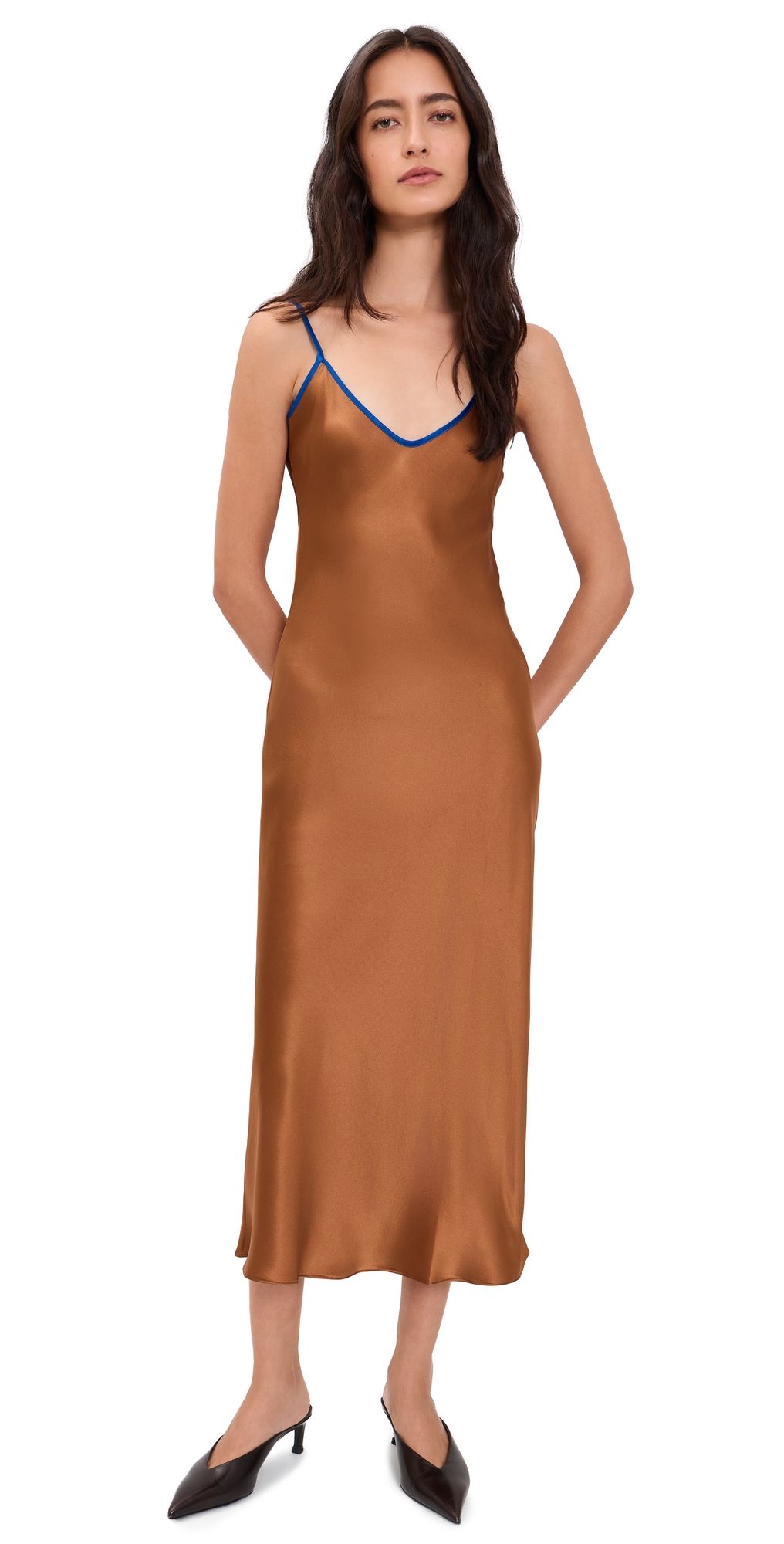 Comme Si Silk Bias Slip Dress Bronze L