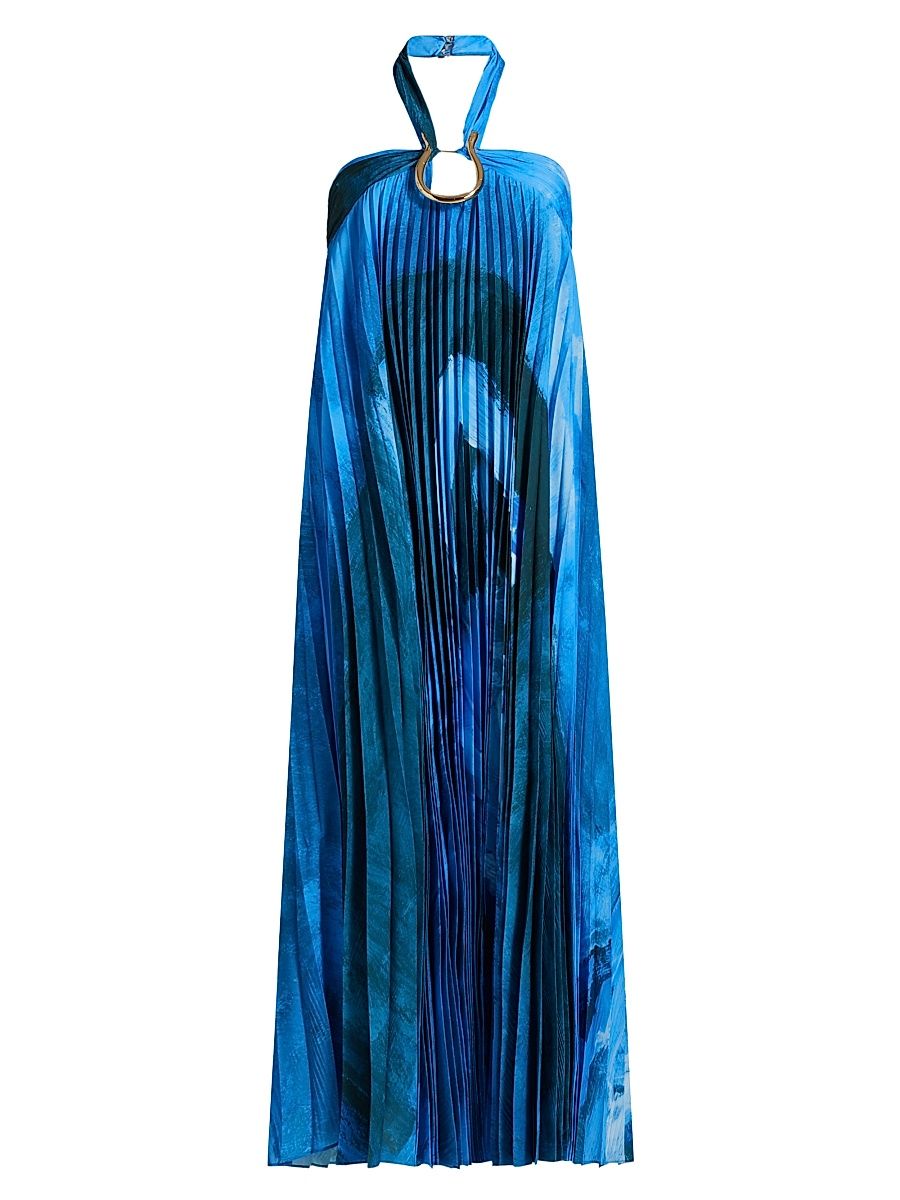 Women's Askham Embellished Pleated Printed Maxi Dress - Slate Symphony - Size 10