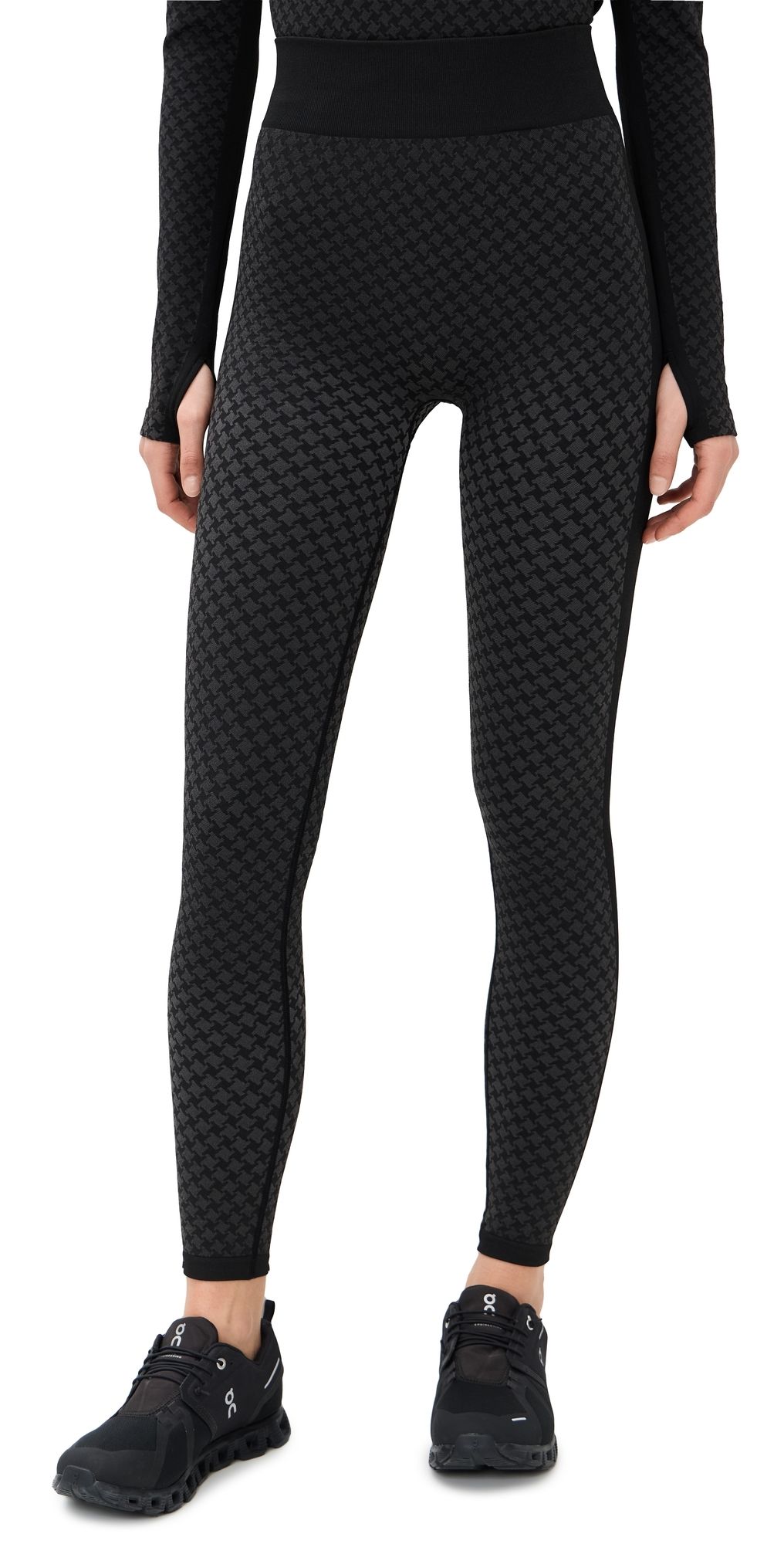 Rhone Houndstooth Seamless Ankle Leggings Pure Black Houndstooth L