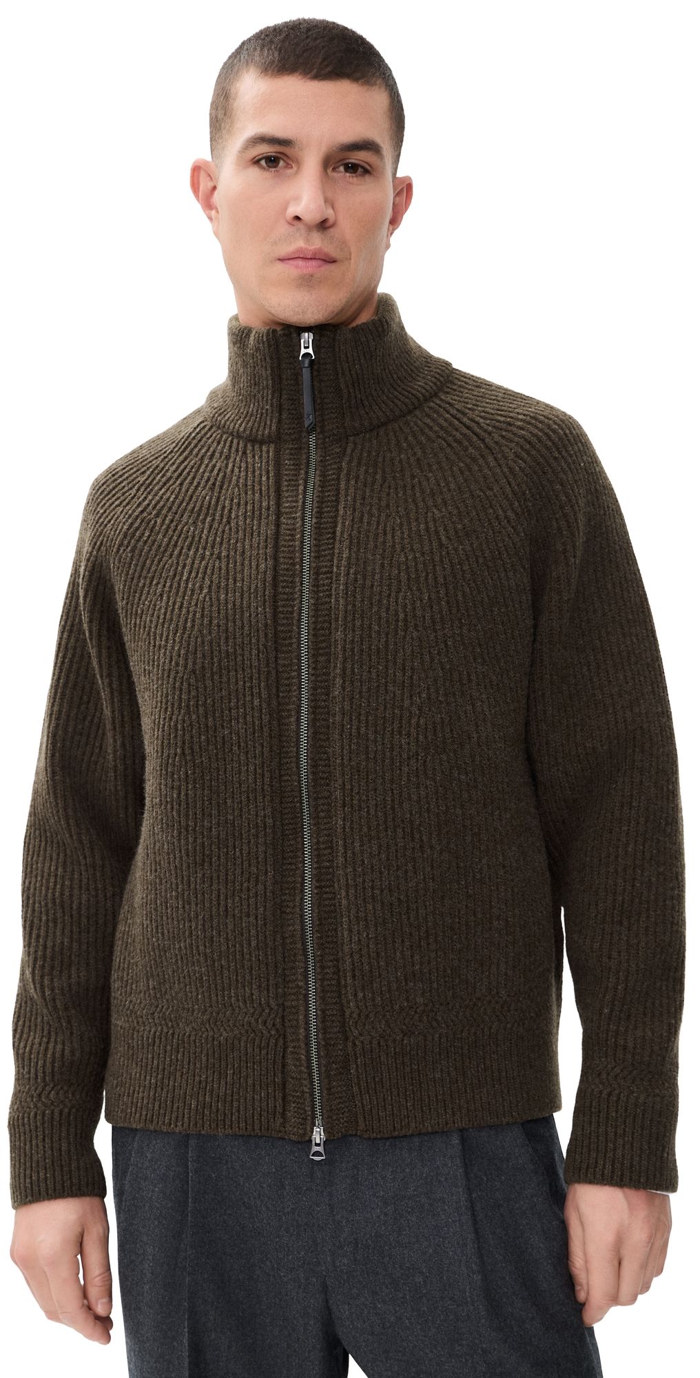 Knickerbocker Cabin Rib Zip Lambswool Sweater Deep Brown M